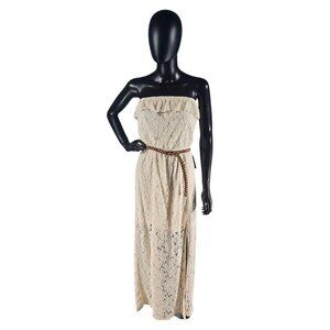 Strapless Lace Maxi Dress W/Leather Belt - Studio Y